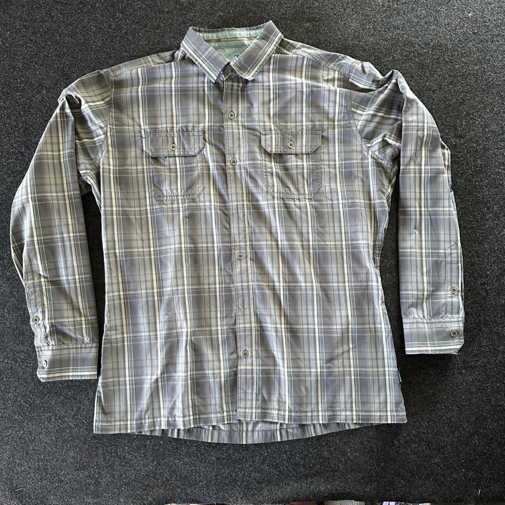 Kuhl Mens Grey Plaid Long Sleeve Button Down Hiking Shirt Large RN 108846